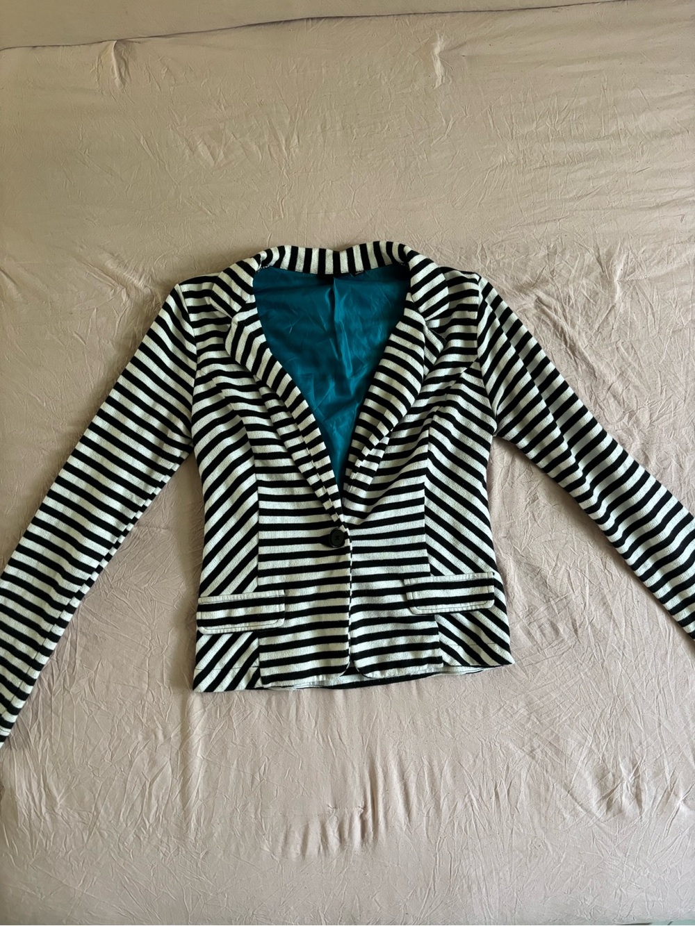 Striped Black & White Blazer with Teal Lining
